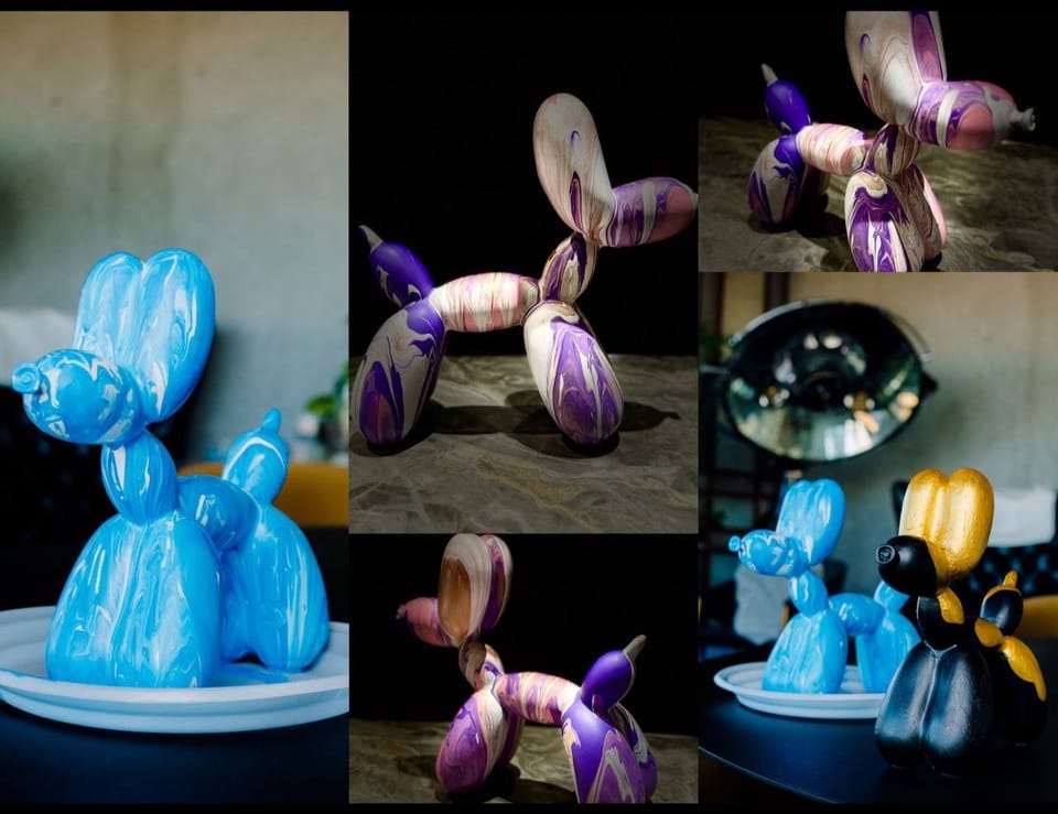 Роспись собачки Ballon Dog с видом на Неву и Аврору от Артвайбс
